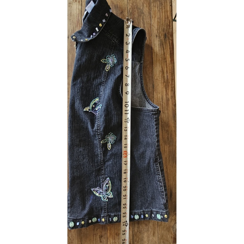 Alfred Dunner Denim Sleeveless Zip Up Jacket Vest Size 16 Embroidery Butterflies - Picture 7 of 12